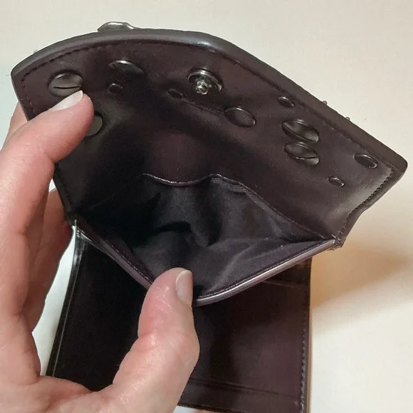 Coach Rare Floral Appliqué Studded Flap Trifold Wallet Gold & Brown NWOT - Picture 11 of 14